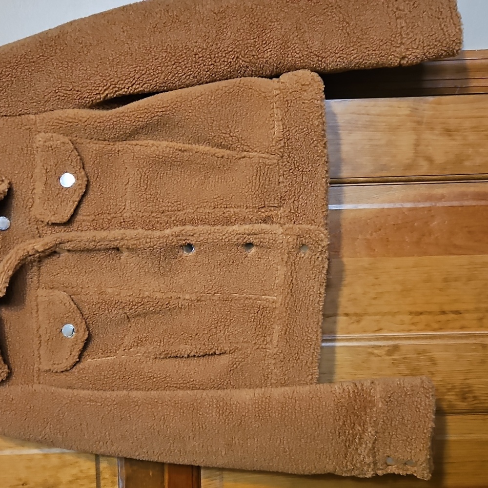 NWOT Anthropologie Avec Les Filles Teddy Sherpa Trucker Jacket in Caramel Brown - Picture 5 of 13
